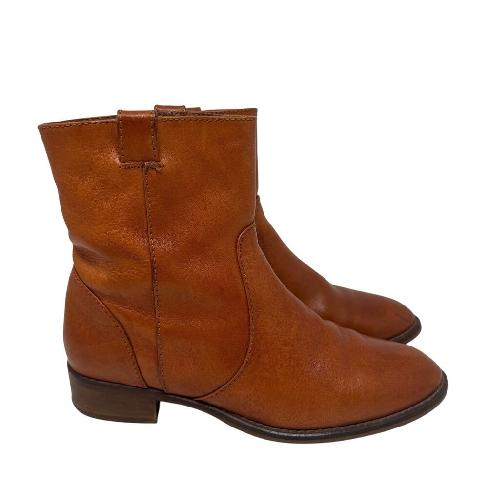 J Crew Dix Tab Ankle Leather Cognac Brown Booties Boots Size 6